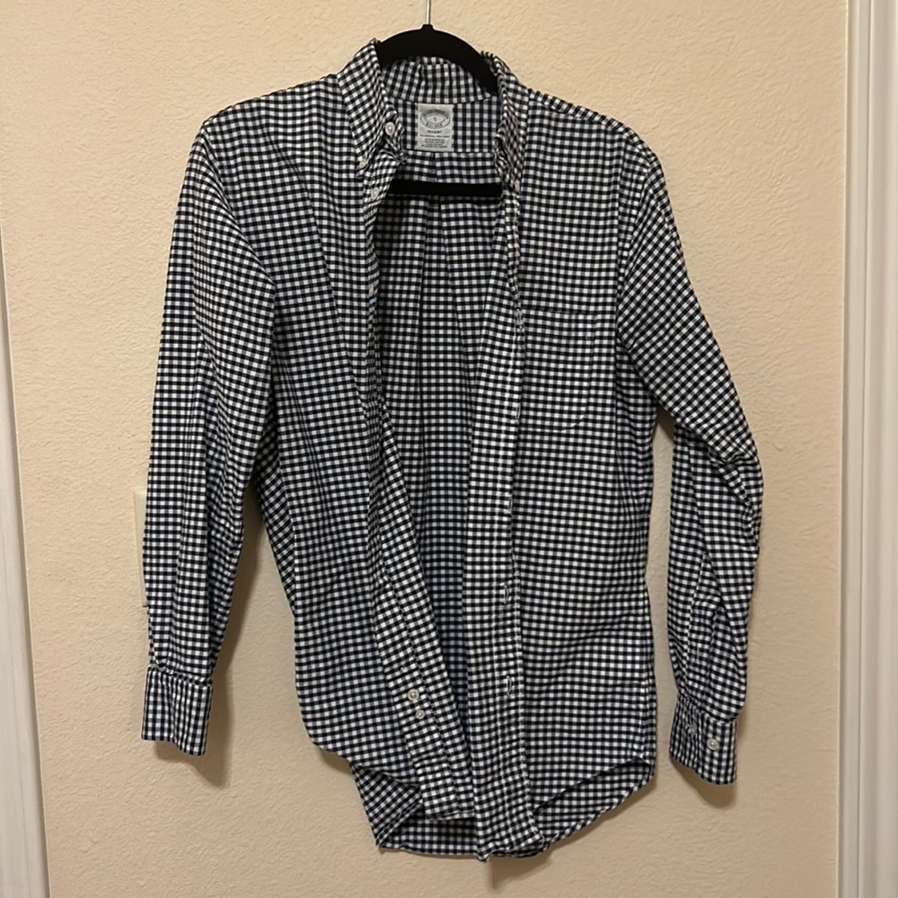 Brooks Brothers Navy Gingham OCBD Made in USA